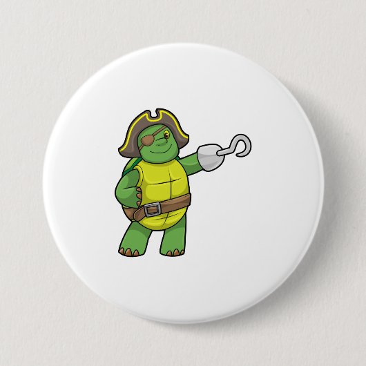 Schildpad als Piraat met gebookte hand- en oogpatc Ronde Button 7,6 Cm (Voorkant)