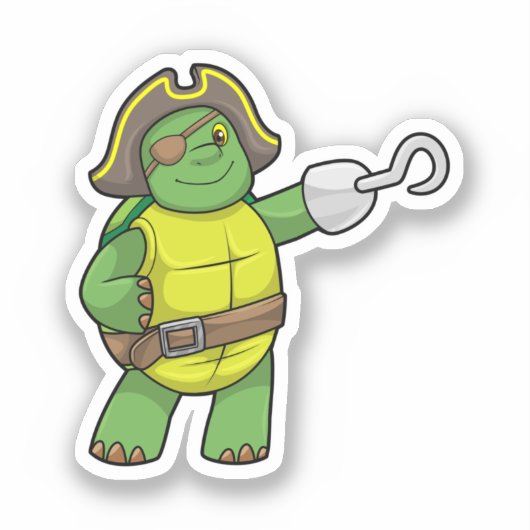 Schildpad als Piraat met gebookte hand- en oogpatc Sticker (Voorkant)
