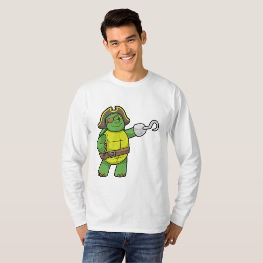Schildpad als Piraat met gebookte hand- en oogpatc T-shirt (Voorkant volledig)