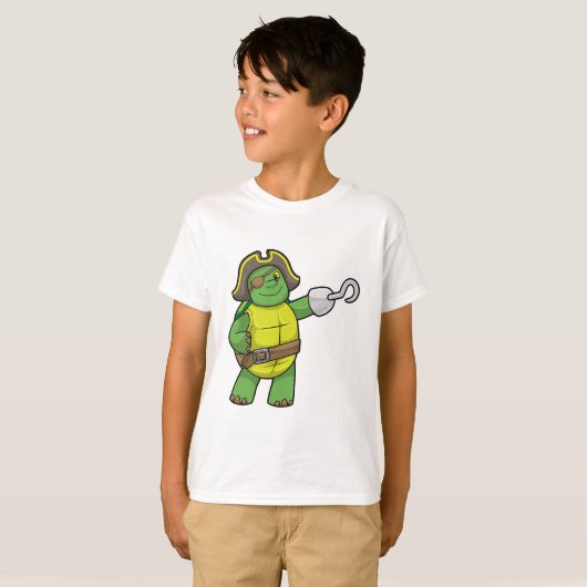 Schildpad als Piraat met gebookte hand- en oogpatc T-shirt (Voorkant volledig)
