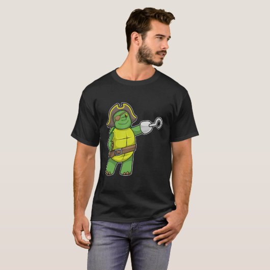 Schildpad als Piraat met gebookte hand- en oogpatc T-shirt (Voorkant volledig)