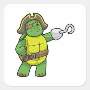 Schildpad als Piraat met gebookte hand- en oogpatc Vierkante Sticker