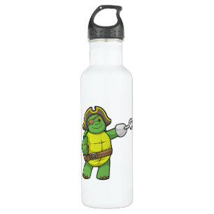 Schildpad als Piraat met gebookte hand- en oogpatc Waterfles