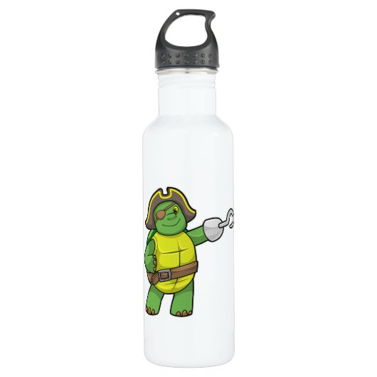 Schildpad als Piraat met gebookte hand- en oogpatc Waterfles (Voorkant)