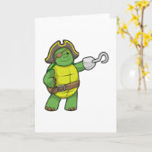Schildpad als piraat met haakhand & ooglapje kaart (Gele Bloem)
