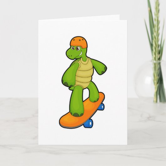 Schildpad als skateboarder met skateboard en helm kaart (Voorkant)