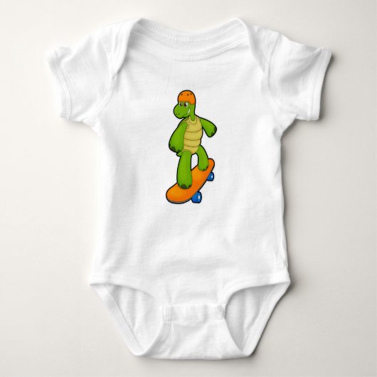 Schildpad als skateboarder met skateboard en helm romper (Voorkant)