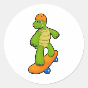 Schildpad als skateboarder met skateboard en helm ronde sticker