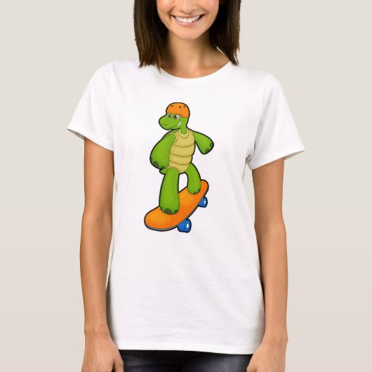 Schildpad als skateboarder met skateboard en helm t-shirt (Voorkant)