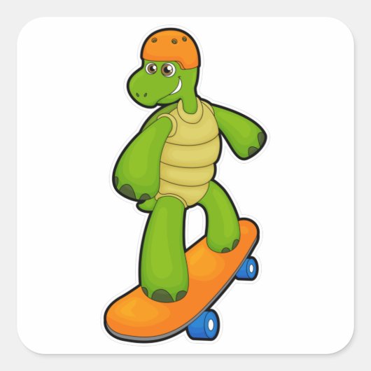 Schildpad als skateboarder met skateboard en helm vierkante sticker (Voorkant)