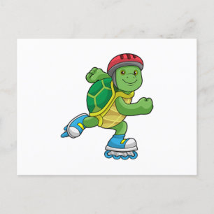 Schildpad als skater met inline schaatsen & helm briefkaart