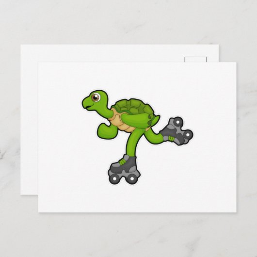 Schildpad als Skater met Roller-schaatsen Briefkaart (Voorkant / Achterkant)