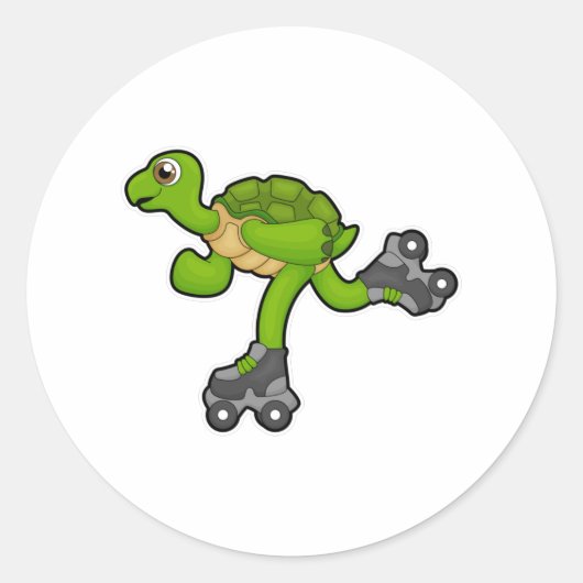 Schildpad als Skater met Roller-schaatsen Ronde Sticker (Voorkant)