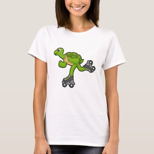Schildpad als Skater met Roller-schaatsen T-shirt (Voorkant)