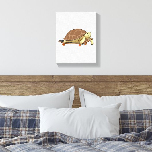 Schildpad als Skater met skateboard Canvas Afdruk (Insitu (Slaapkamer))