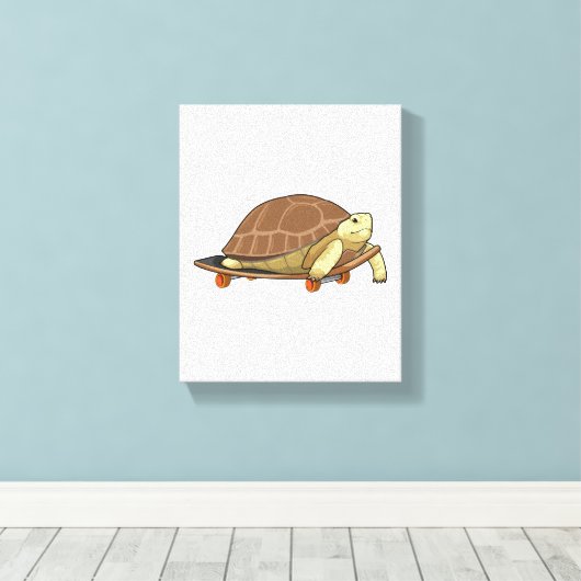 Schildpad als Skater met skateboard Canvas Afdruk (Insitu (Houten vloer))