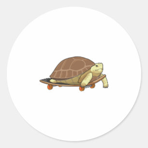 Schildpad als Skater met skateboard Ronde Sticker