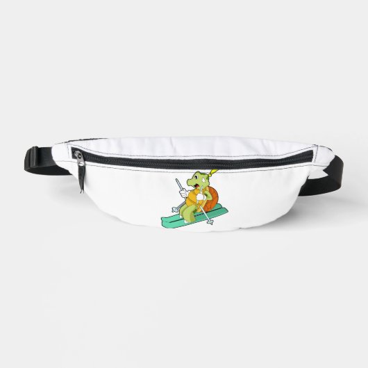 Schildpad als skiër met ski heuptasje (Voorkant)