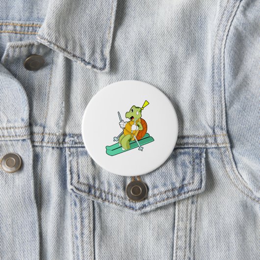 Schildpad als skiër ronde button 7,6 cm (In situ)