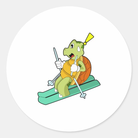 Schildpad als skiër ronde sticker (Voorkant)