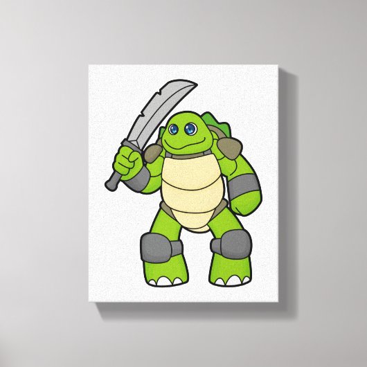 Schildpad als Warrior met zwaard Canvas Afdruk (Voorkant)
