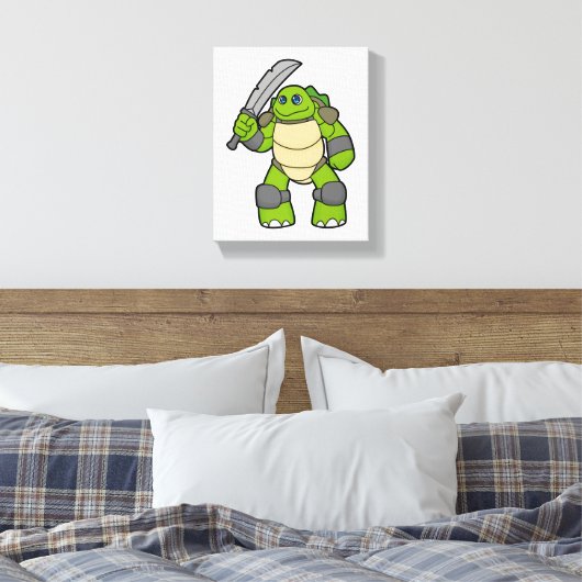 Schildpad als Warrior met zwaard Canvas Afdruk (Insitu (Slaapkamer))
