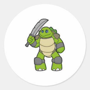 Schildpad als Warrior met zwaard Ronde Sticker