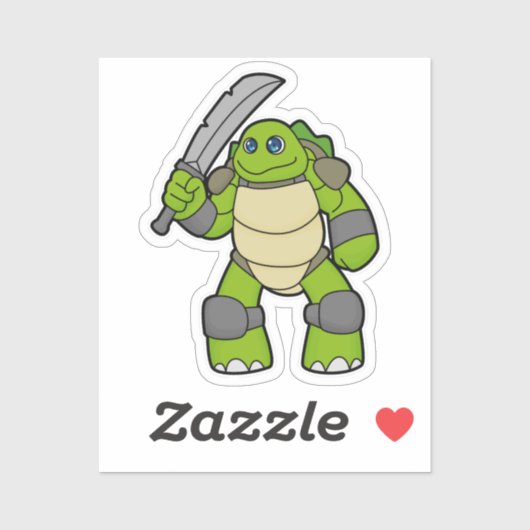 Schildpad als Warrior met zwaard Sticker (Vel)