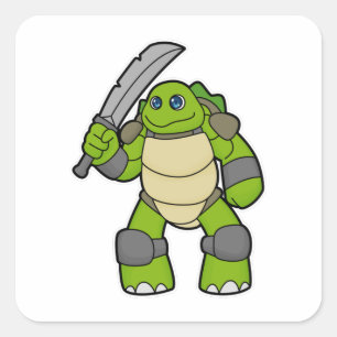 Schildpad als Warrior met zwaard Vierkante Sticker
