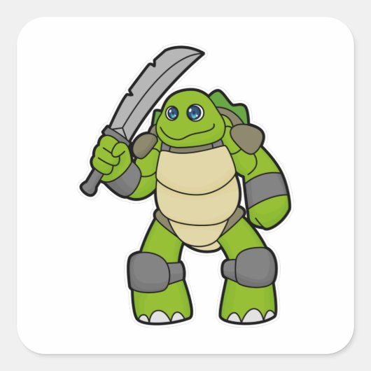 Schildpad als Warrior met zwaard Vierkante Sticker (Voorkant)
