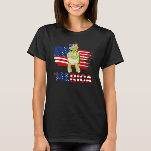 Schildpad Amerikaanse vlag zonnebril Merica 4th of T-shirt (Voorkant)