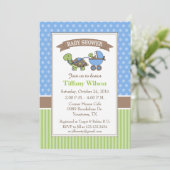 Schildpad baby shower uitnodiging blauw (Staand voorkant)