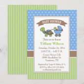 Schildpad baby shower uitnodiging blauw (Voorkant / Achterkant)