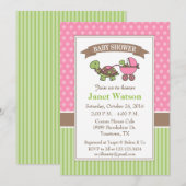 Schildpad baby shower uitnodiging roze (Voorkant / Achterkant)