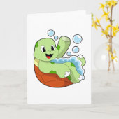 Schildpad bij baden met schuim kaart (Gele Bloem)