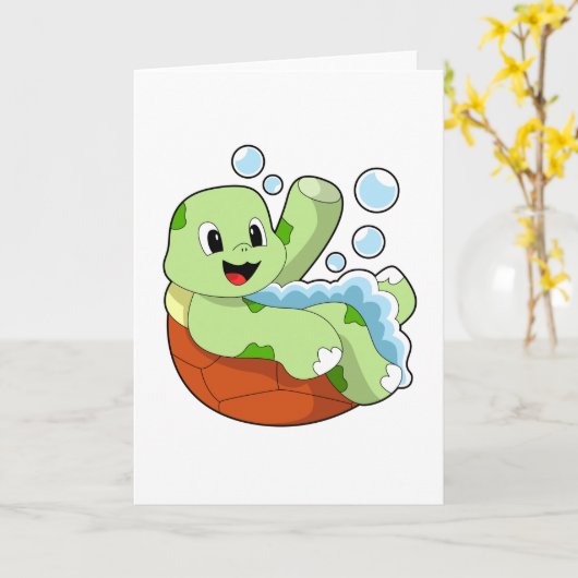 Schildpad bij baden met schuim kaart (Gele Bloem)