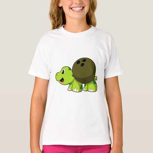 Schildpad bij bowlen met bowlingbal t-shirt (Voorkant)
