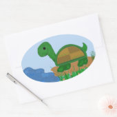 Schildpad bij de vijver ovale sticker (Envelop)