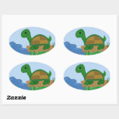 Schildpad bij de vijver ovale sticker (Vel)