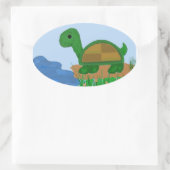 Schildpad bij de vijver ovale sticker (Tas)