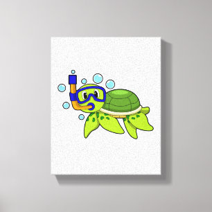 schildpad bij duiken met Snorkel Canvas Afdruk