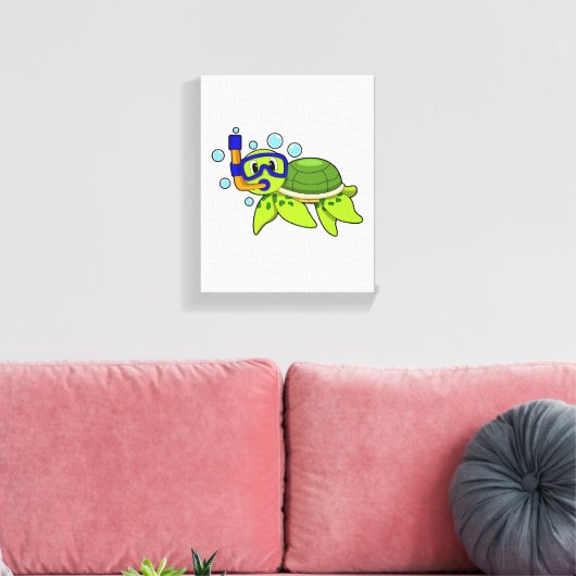 schildpad bij duiken met Snorkel Canvas Afdruk (Insitu (Woonkamer))