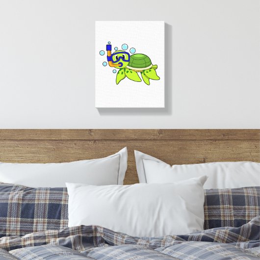 schildpad bij duiken met Snorkel Canvas Afdruk (Insitu (Slaapkamer))
