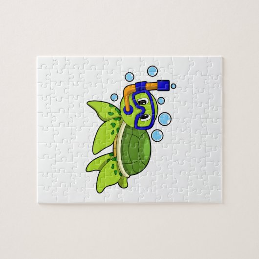 schildpad bij duiken met Snorkel Legpuzzel (Horizontaal)