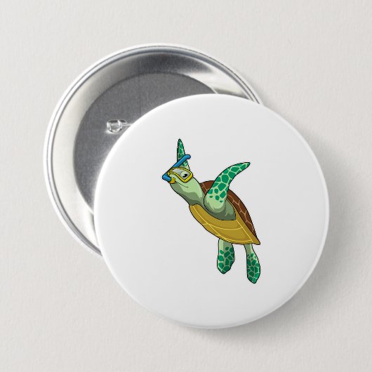 schildpad bij duiken met Snorkel Ronde Button 7,6 Cm (Voorkant /achterkant)