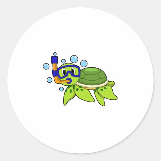 schildpad bij duiken met Snorkel Ronde Sticker (Voorkant)