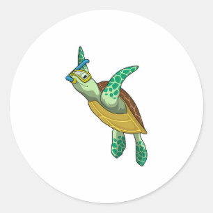 schildpad bij duiken met Snorkel Ronde Sticker