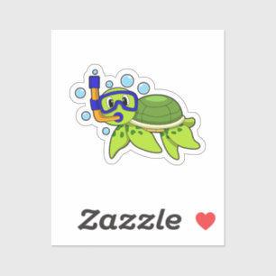 schildpad bij duiken met Snorkel Sticker