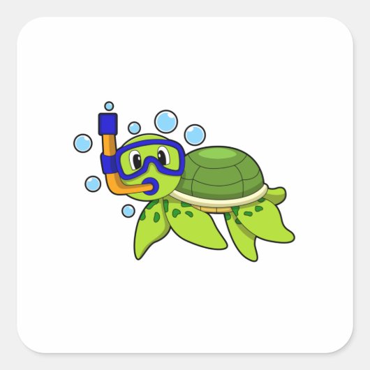 schildpad bij duiken met Snorkel Vierkante Sticker (Voorkant)
