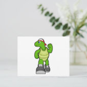 Schildpad bij hardlopen met pet briefkaart (Staand voorkant)